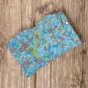 RARE Vintage Boohoo Floral Denim Corset Button up Crop Bustier Top Stretchy 10